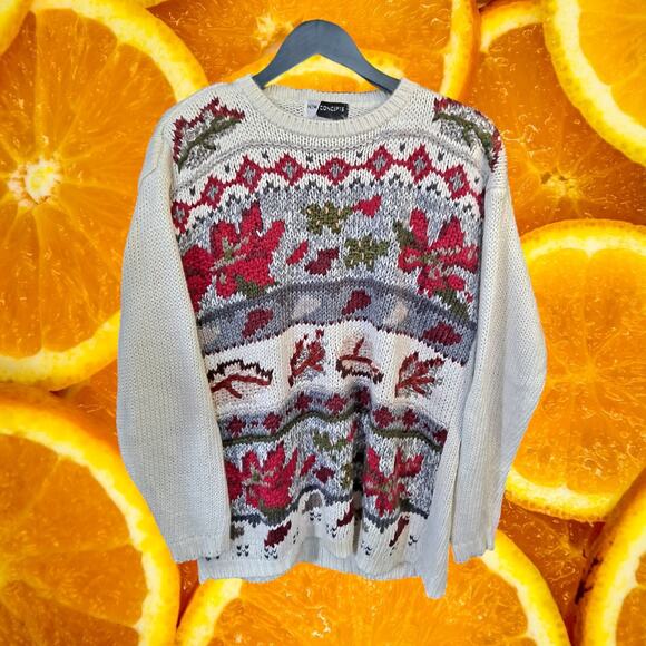 VTG New Concepts White Knit Sweater‎ with Design Size Medium - Picture 3 of 7